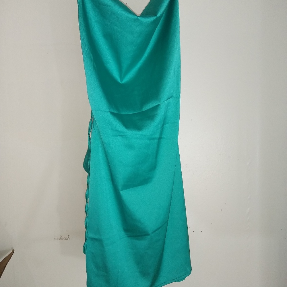 Satin Cowl Neck Tie Back Bodycon Mini dress